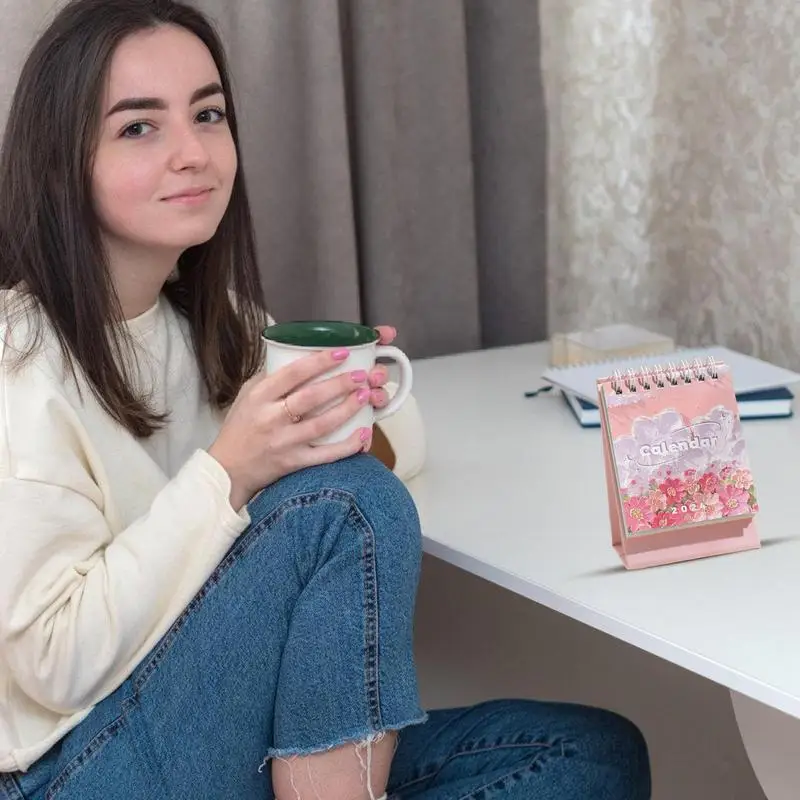 Calendario floreale per scrivania calendario da tavolo con pittura a olio 2024 calendario mensile piccolo per la pianificazione del lavoro elenco delle cose da fare tavolo portatile