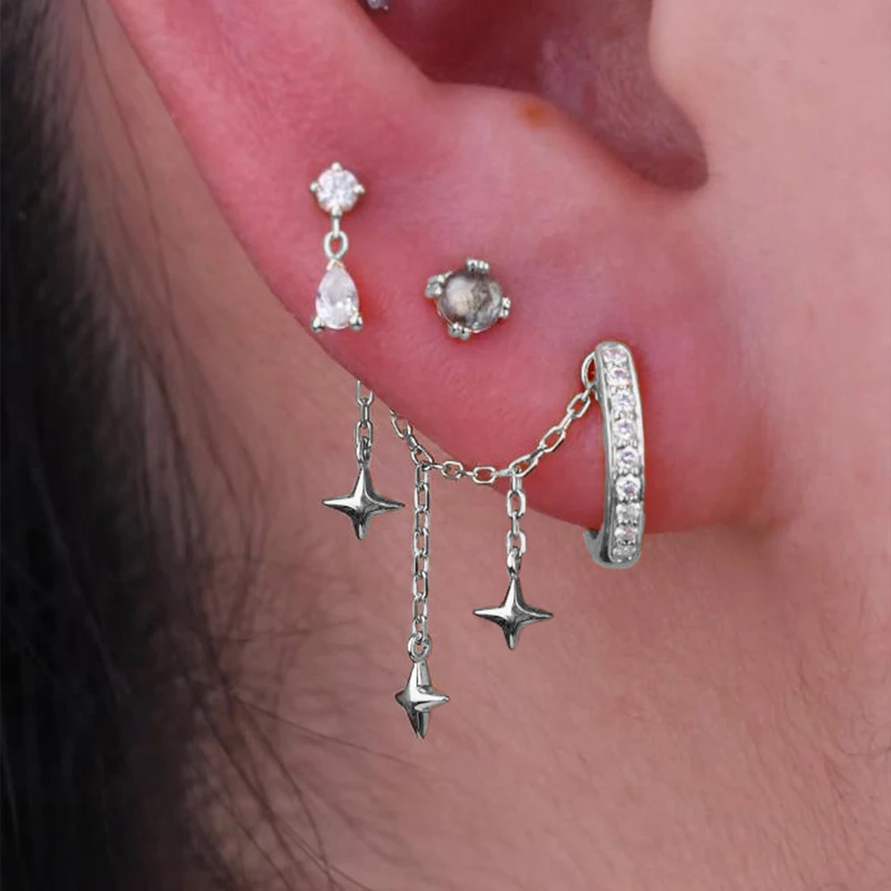 AIDE 925 Sterling Silber Kite Stone Zirkon Flachkopf-Innengewinde-Piercing für Damen, Sternkette, Quasten-Accessoires, Schmuck – Detail 17