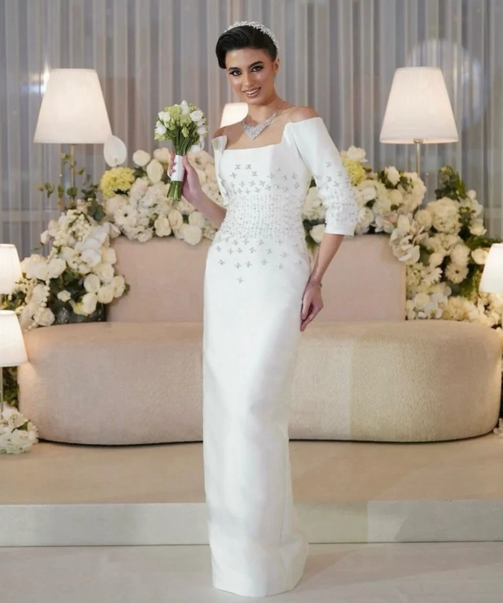 

Customized Exquisite Charmeuse Pleat Sequined Straight Off-the-shoulder Long Bespoke Occasion Prom Dresses Chinese Style