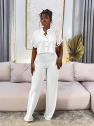 CM.YAYA Street Fashion Women's Set Short Sleeve Shirt and Wide Leg Pants 2023 2023 Two 2 Piece Set Outfit Tracksuit