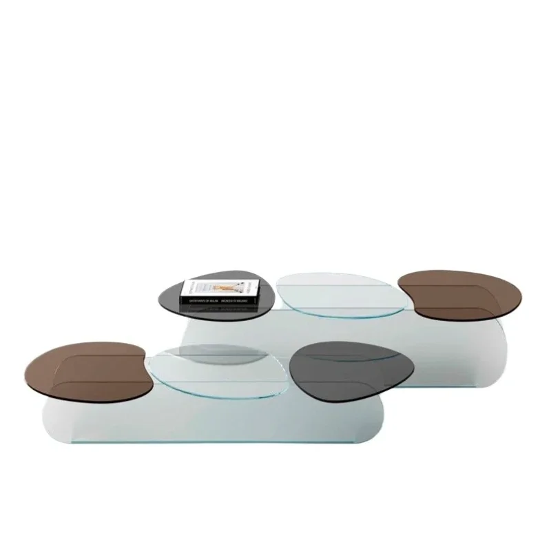 Modern simple special-shaped tempered glass three-color coffee table