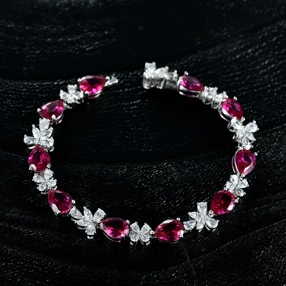 

Новый серебряный браслет S925 с каплями воды, 2 карата, красный корунд, 6*8, модный браслет с бриллиантами, ниша ручной работы, свадебные украшения