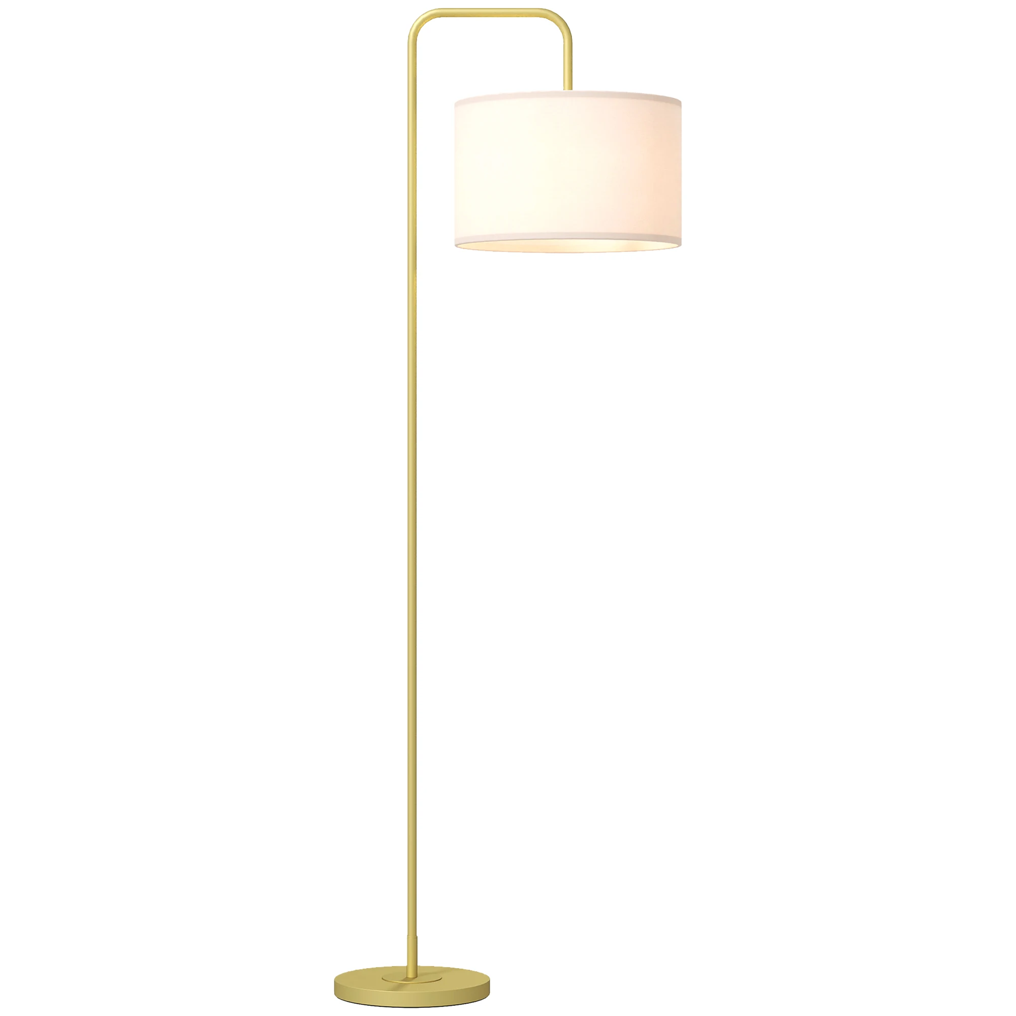 HOMCOM Lámpara de Pie Moderna con Pantalla de Lino Sintético Lámpara de Lectura para Salón 64x38x163,5 cm Blanco y Dorado