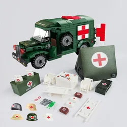 Military Field Hospital Medical Car Building Block Stretcher Wheelchair Battlefield Ambulance Syringe Medical Tent First Aid Kit