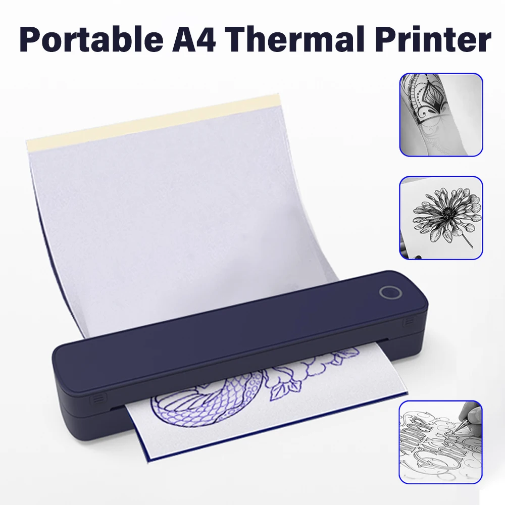 

Portable A4 Mini Thermal Printer A4 Paper Picture Tattoo Transfer Printer Inkless Bluetooth Printing Machine For Tattoo Work