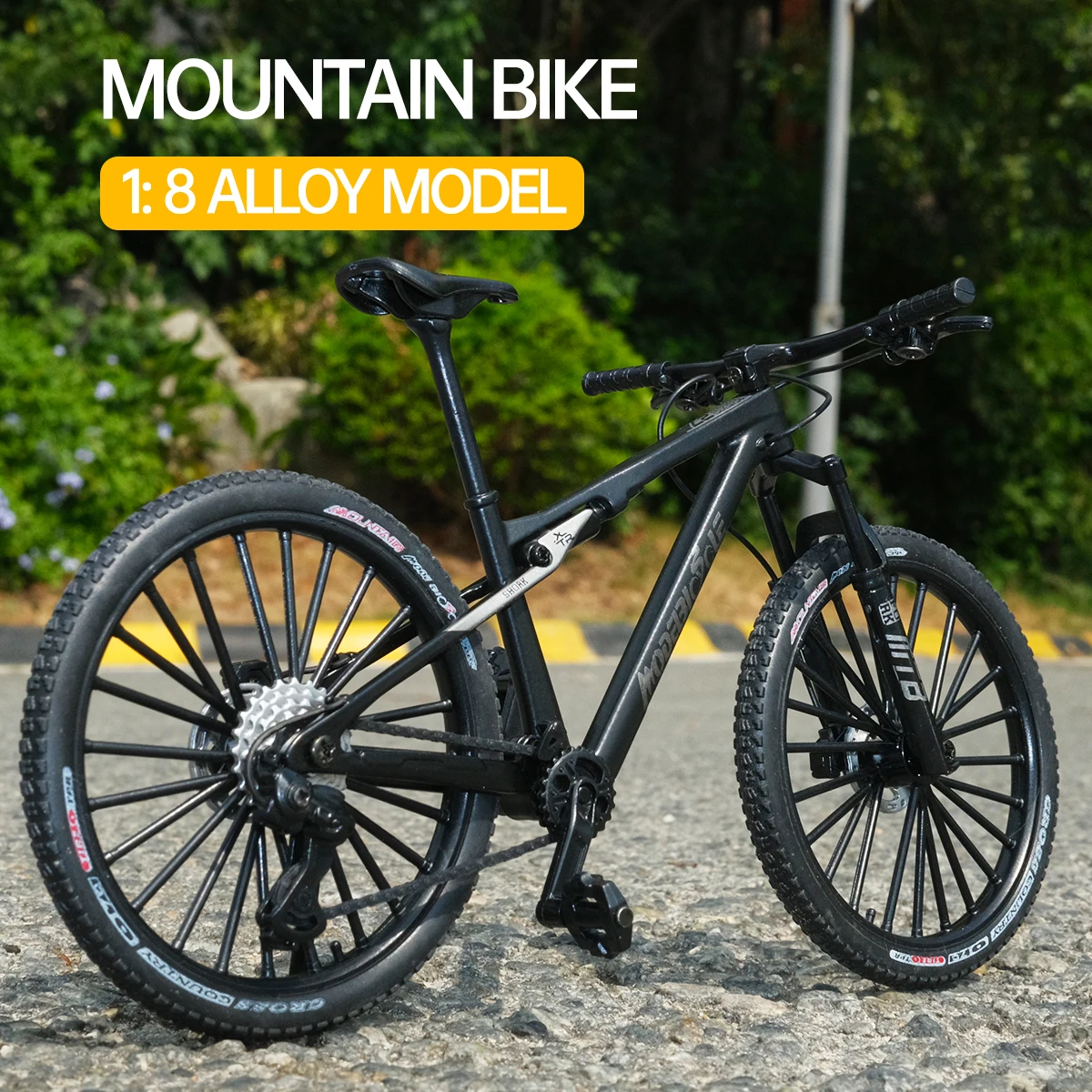 Vintage metal 1:8 mountain bike model and base, desktop mini alloy bicycle toy, perfect gift for home decoration and hobbyists