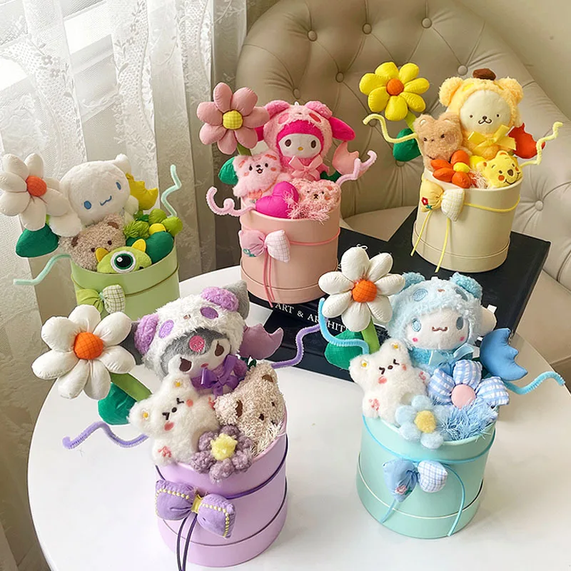 

Hello Kitty Anime Kawaii MINISO Flower Bouquet My Melody Cartoon Cute Lovely Doll Flower Children Birthday Gifts Toys for Kids