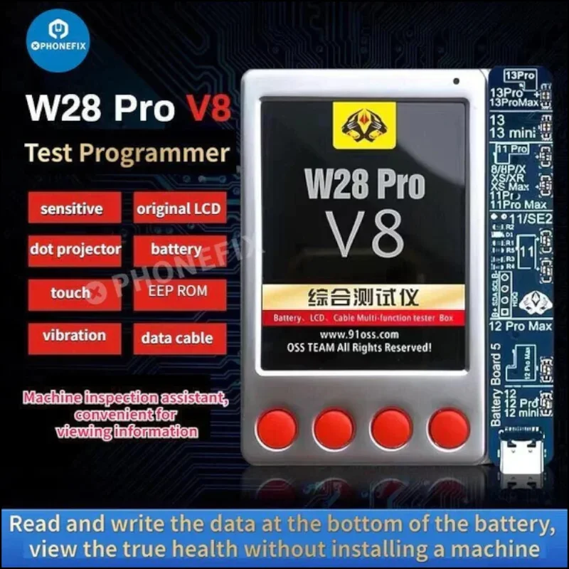 W28 Pro V8 Battery LCD Screen Cable Tester Box For iPhone 7-15 Pro Max Screen True Tone Android Phone Battery Detection Repair
