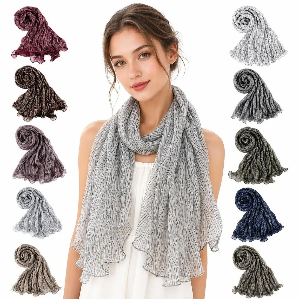 High Qulaity Stripes Silk Scarf Shining Chiffon Chiffon Hijab Veil Long Soft Ramadan Long Scarf Outdoor