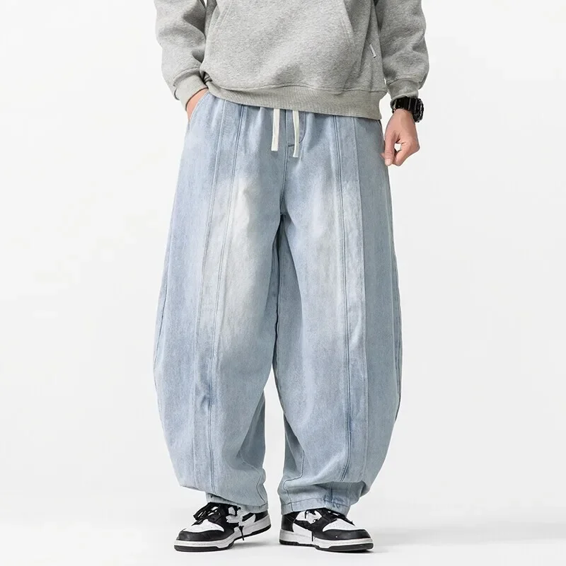 Spring Autumn Men's Vintage Jeans Loose Harem Wide Leg Pants Hip Hop Straight Denim Pants Men Casual Streetwear Denim Trouser