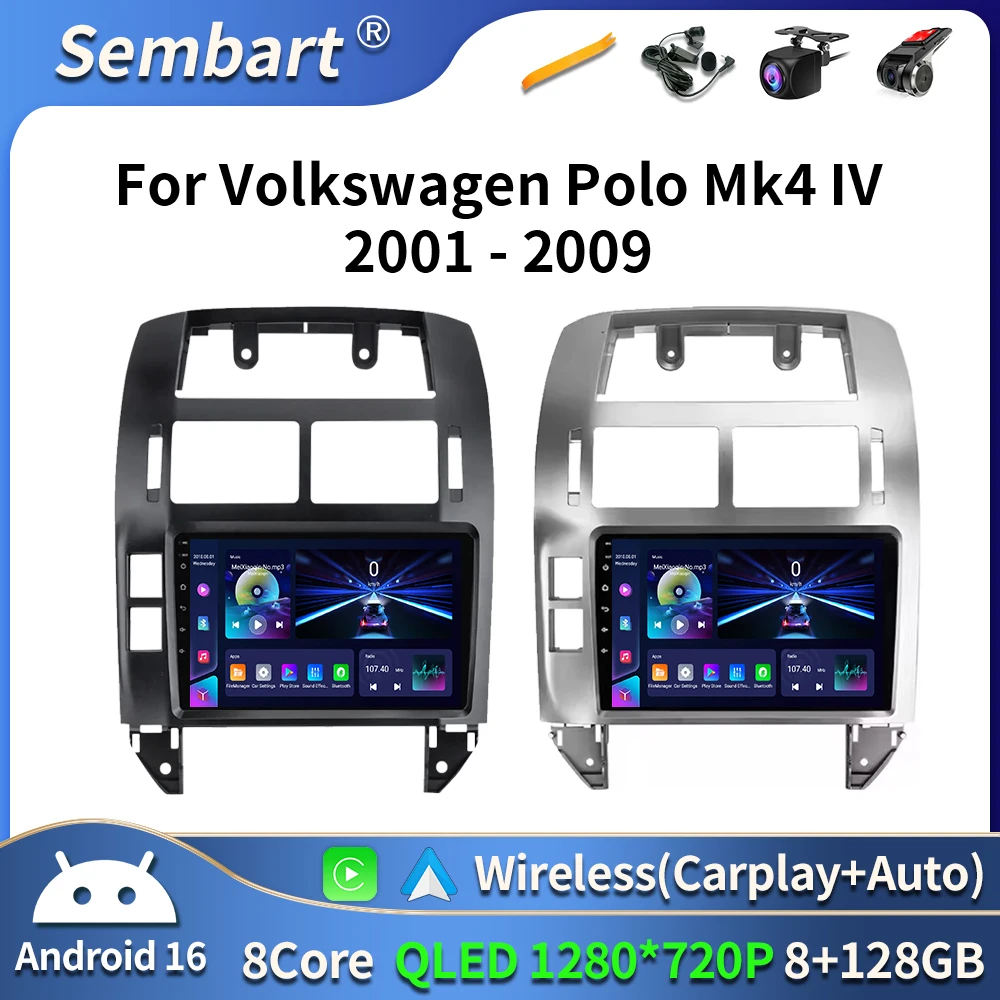 For Volkswagen VW Polo MK4 6Q 9N 9N3 2001- 2009 Car Radio Android 16 Auto Multimedia Video Player GPS Carplay QLED Screen BT DVD