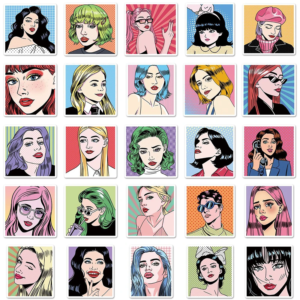 10/30/50pcs Rétro Pop Style Art Fille Autocollants Esthétiques Étanche BRICOLAGE Valise Ordinateur Portable Téléphone Cool Dessin Animé Graffiti Autocollants Cadeau