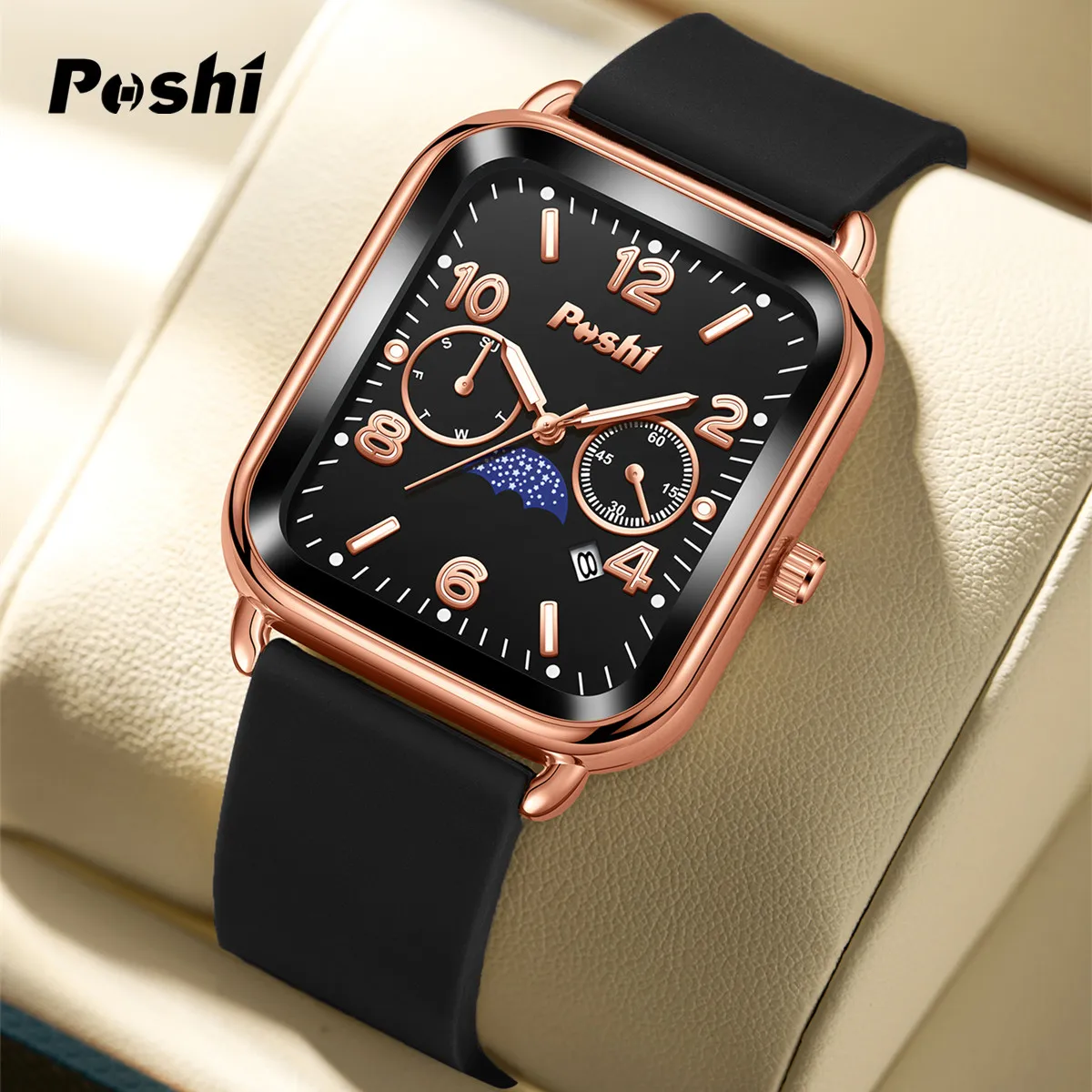 POSHI Fashion Watch for Women Luxury Quartz Watches Silicone Strap Wristwatch with Date Casual Special Gift