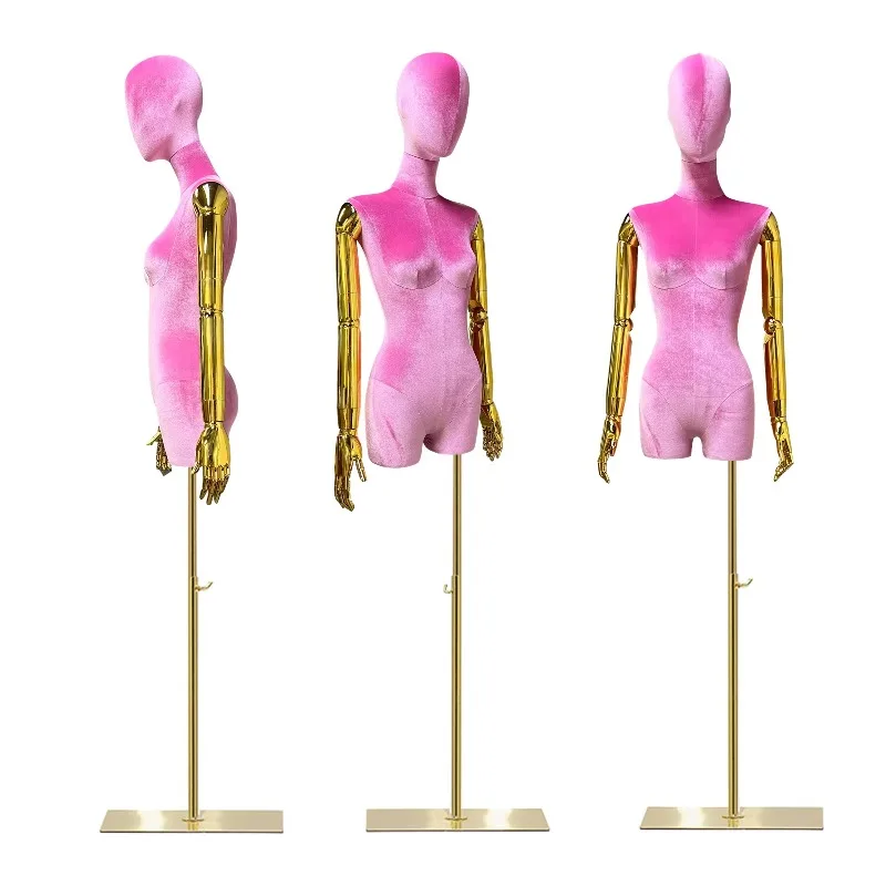 

Luxury Rose Red Women Mannequin Flexible Fiberglass Clothing Display Prop Dressform Dummy Velvet Mannequin for Sale