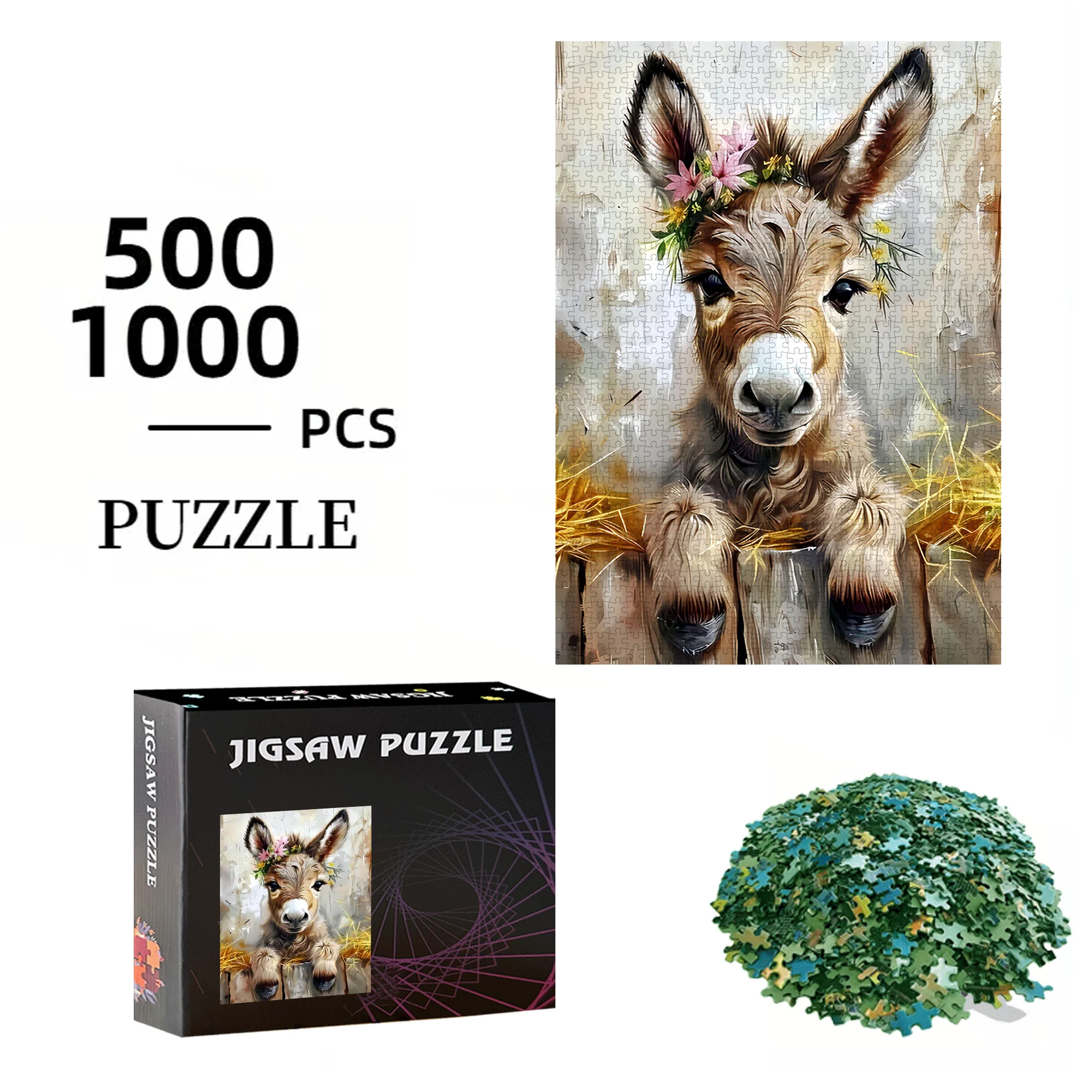 Mały Osiołek, Puzzle 500/1000 elementów - Prezent dla interakcji rodzinnej i zabawy DIY - Dekoracja domu, wyzwanie dla mózgu. Wysokiej jakości