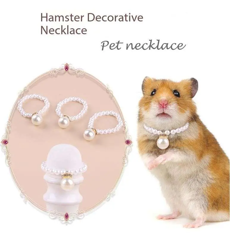 Amazon Retro Small Animal Jewelry Pearl Collar Sparkling Pet Decoration Necklace Hamster Necklace（pack of 5）