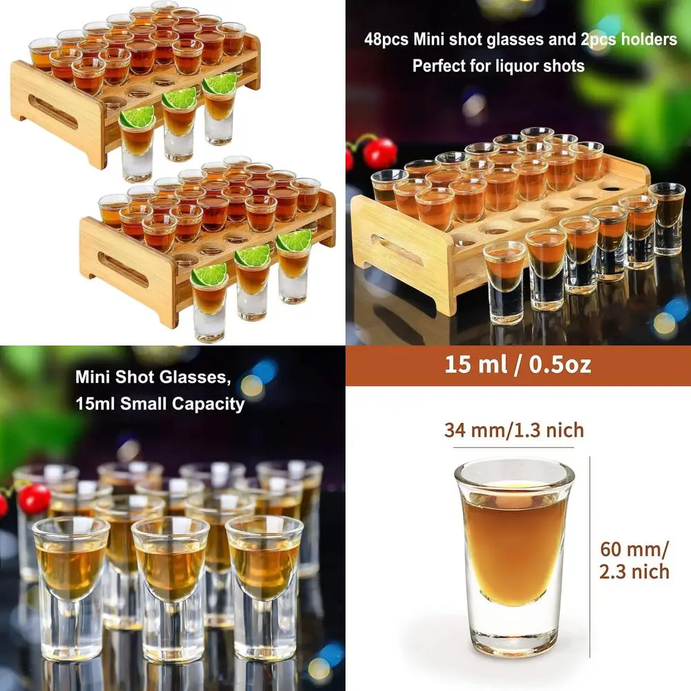 

48-Piece 0.5oz Mini Shot Glasses Set with 2 Trays, Clear Thick Glass Cups for Parties, Bars, and Tasting Spirits