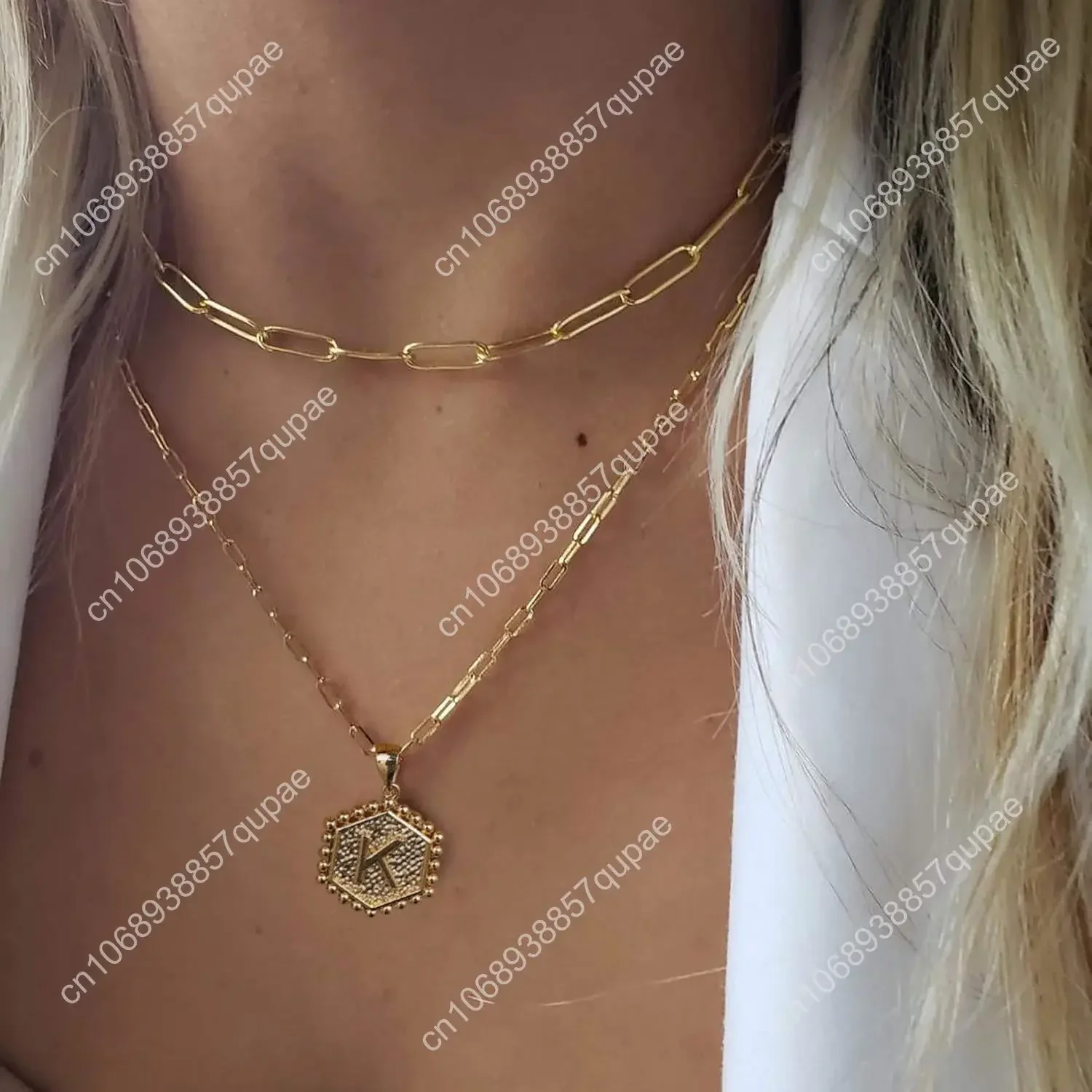 Dainty Gold Necklace for Women 14K Solid Gold Over Layering Necklaces Womens Fashion Cute Hexagon Letter Initial Necklaces