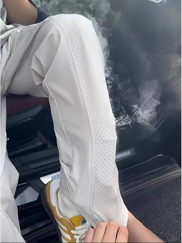 

American Sle Slim Cut Casual Pants Men Summer Thin Laser Drill Qui Dry Sports Micro Flared Straight Leg Casual Trousers