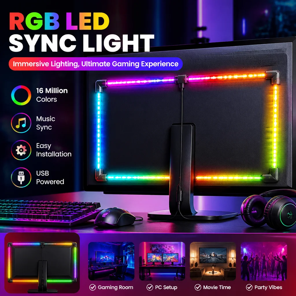 NEW PC Screen SYNC Backlight LED Strip Lights RGB+IC Smart Game Light Strip USB Diode Tape for Computer Monitor Game Atmosphere