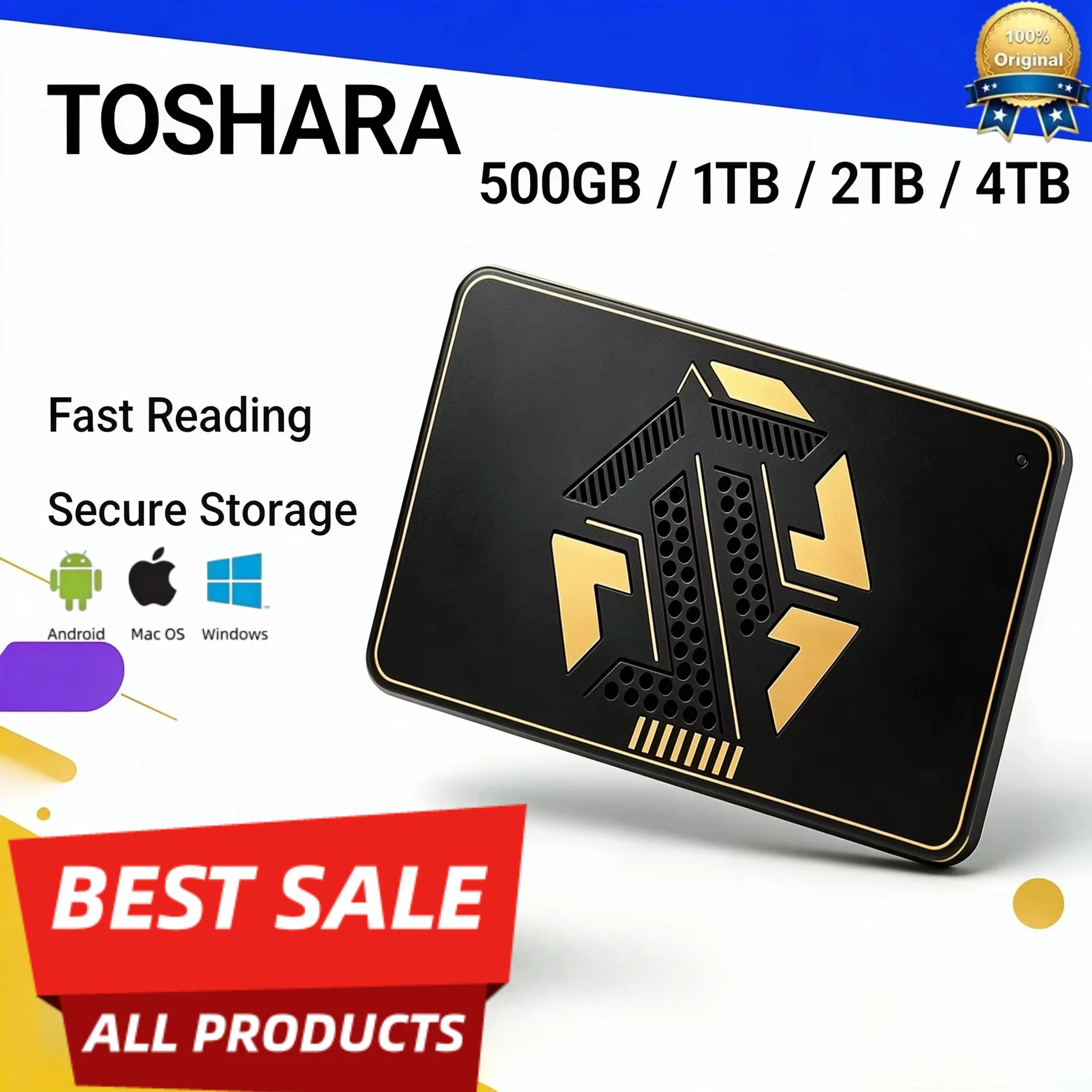 TOSHARA A3 4TB 2TB 1TB 500GB Encrypted Backup for PS5 Desktop Laptop Mac Boost Gaming Storage Pro Max Unit Plus