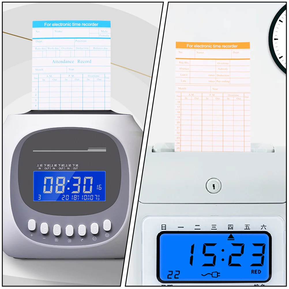 200 fogli Biglietti di presenza in inglese Nastro invisibile Schede per pendolarismo Timecards per dipendenti Puka Paper Jam Staff Office