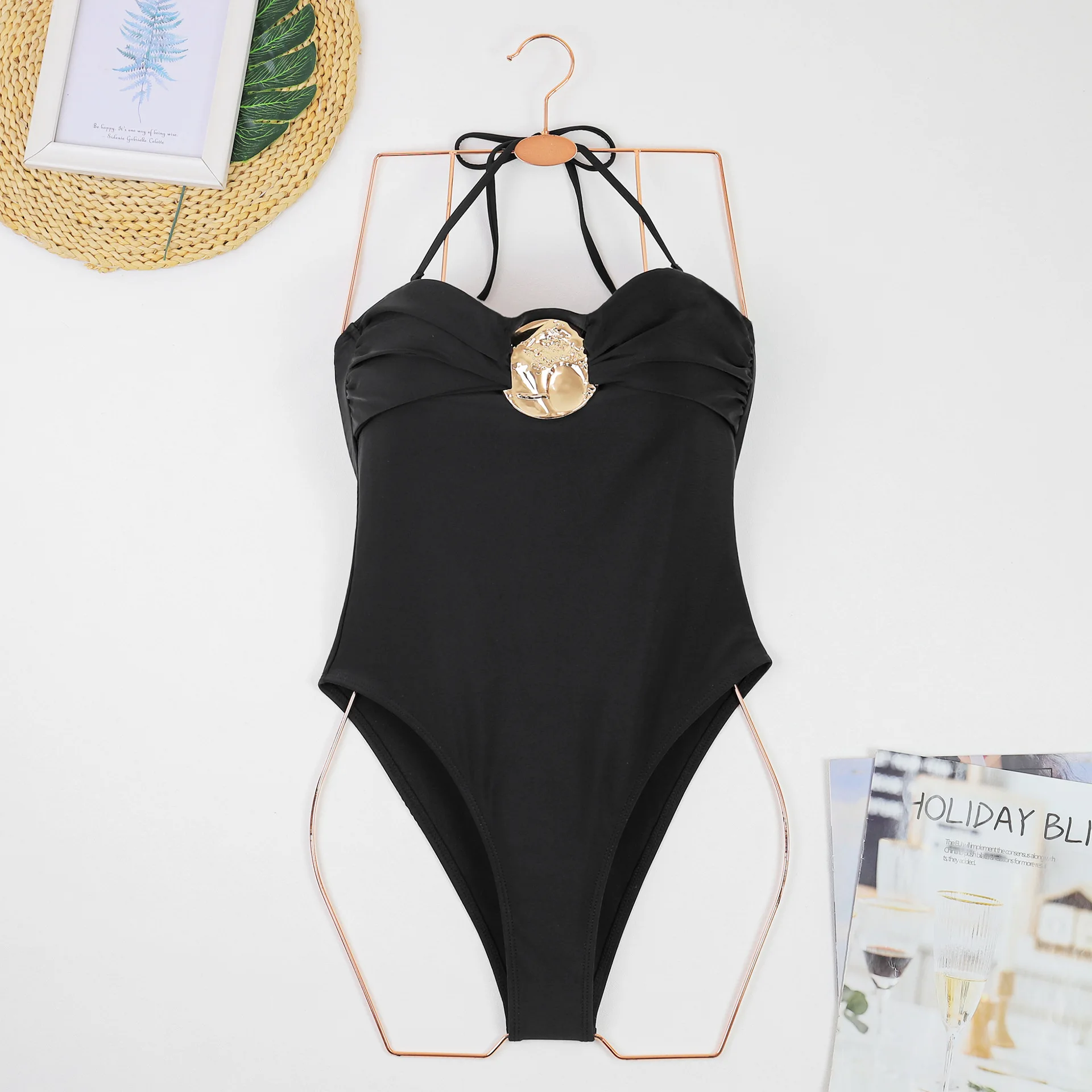 2025 Strapless Pleated One-piece Swimsuit for Women Sexy Solid Color Triangle Swimwear Bandeau Bathing Suit Beachwear Monokini