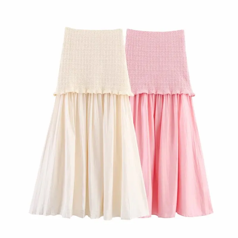 Casual Women Skirt Spring High Waist Female Long Skirts Cloth Chic Fashion Lady A-Line Streetwear Pink Yellow Soft Bottoms