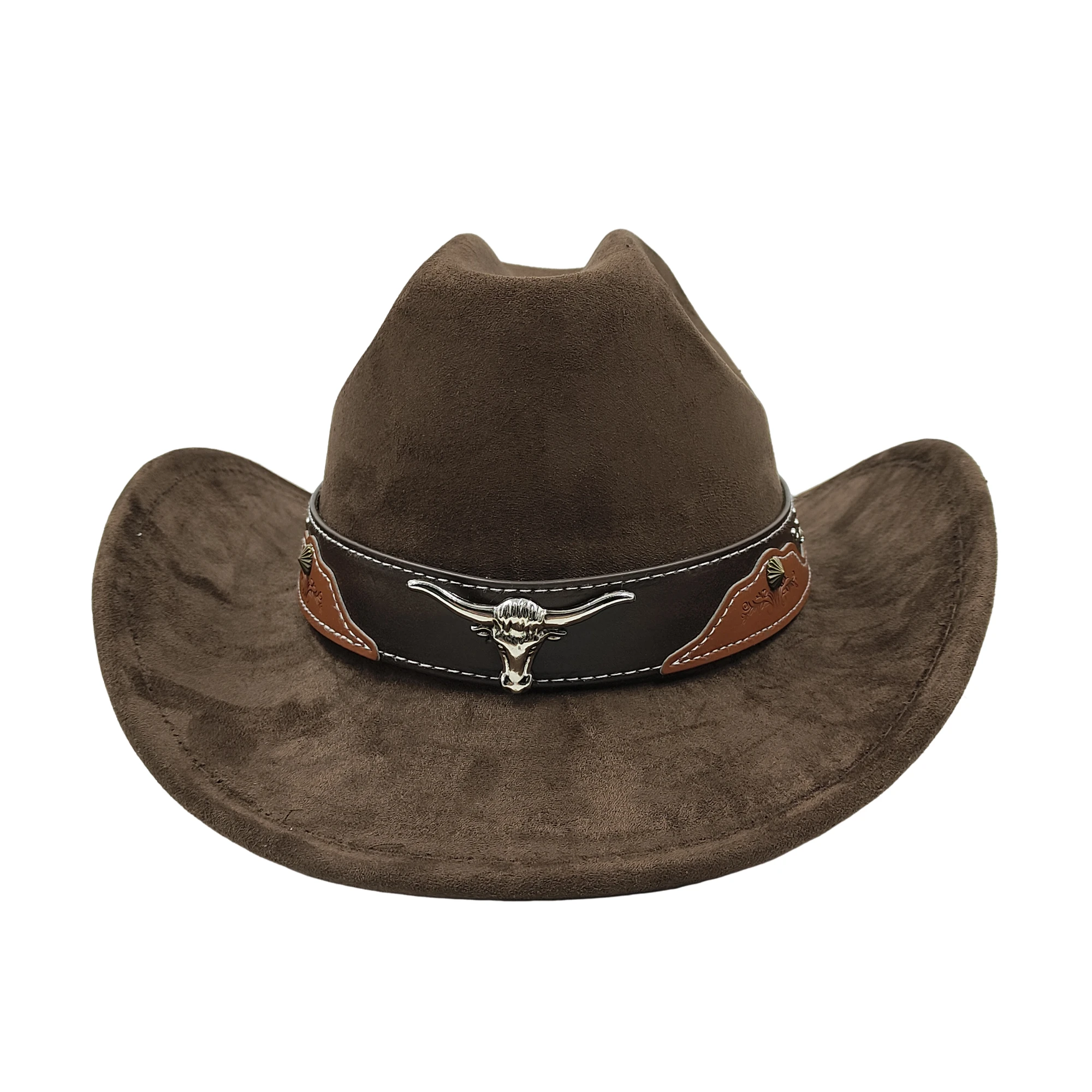 Cow Head Belt Suede Leather 7.5CM Western Cowboy Fedora Hat Women's Men's Church Jazz Hat Fashion Travel Party Hat Denim Hat