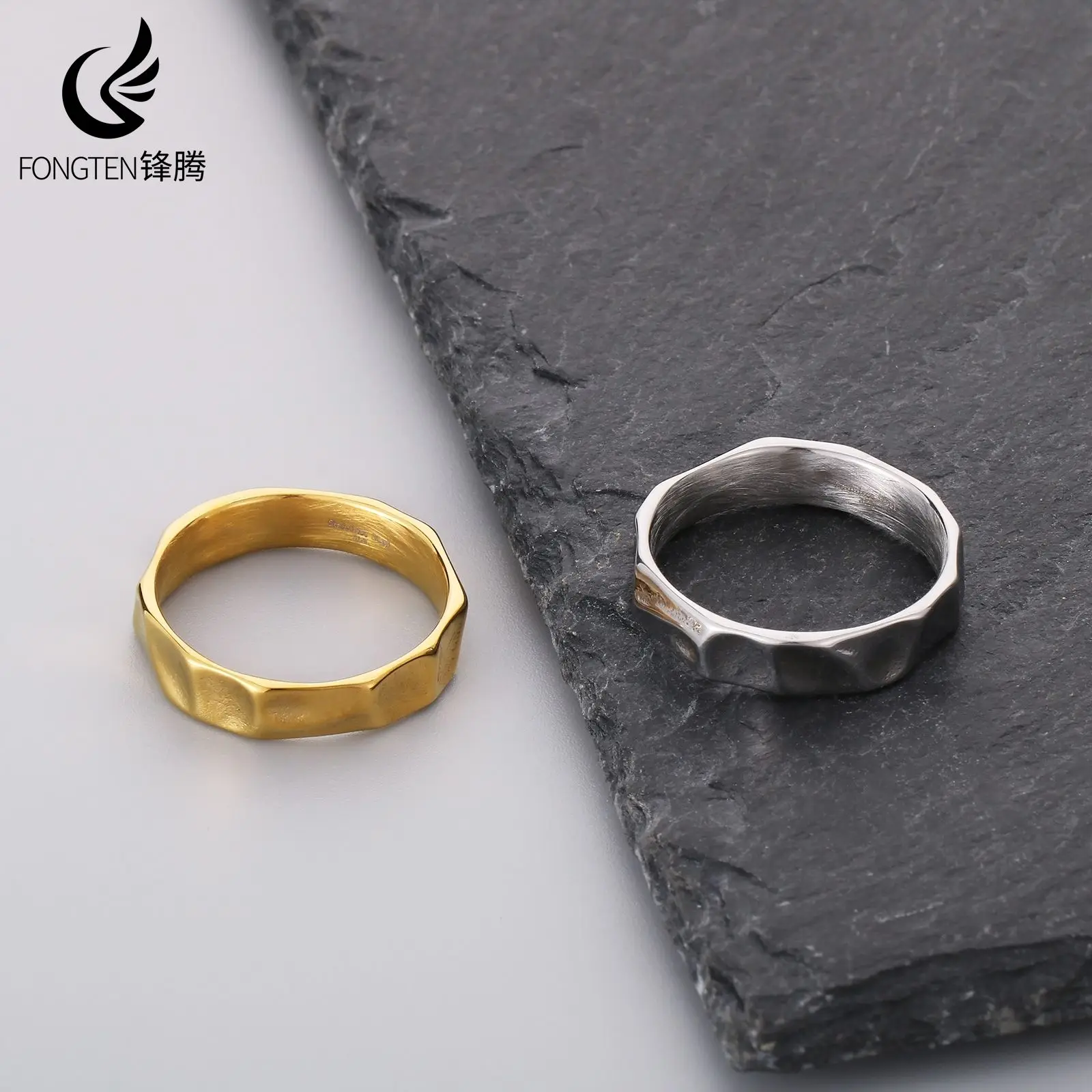 Fongten Thin Stainless Steel Ring For Men Geometric Punk Simple Finger Decoration Fashionable Party Jewelry Boyfriend Gifts