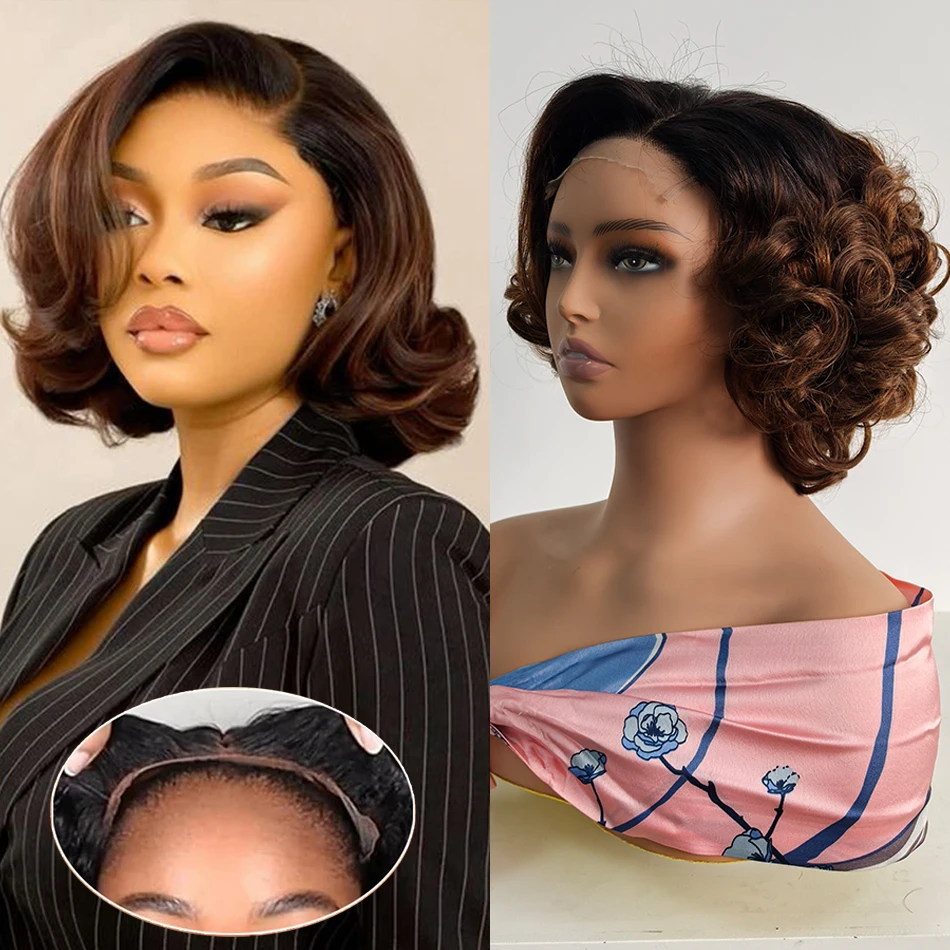 100% Human Virgin Hair Bob Bouncy Curly Wigs Pre Plucked 200% Density Glueless Short Loose Wave Curly 5x5 HD Lace Closure Wigs