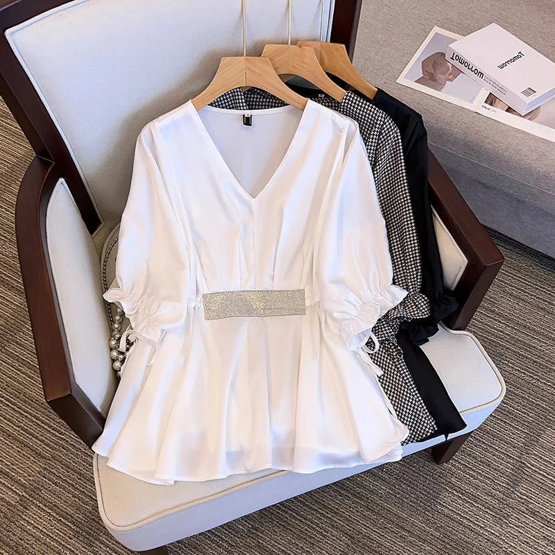 Sommer Neue Plus Größe Kurzen Ärmeln Für Frauen Mode Alle Spiel V-ausschnitt Shirts Täglichen Pendeln Lose Einfarbig Top