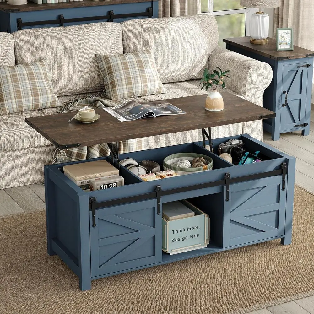 

Lit Top Coee Table, 47.3'' armhouse Coee Table with Large Hidden Storage Comparent & Sliding Barn Do, Wood ern RecTable or Home,