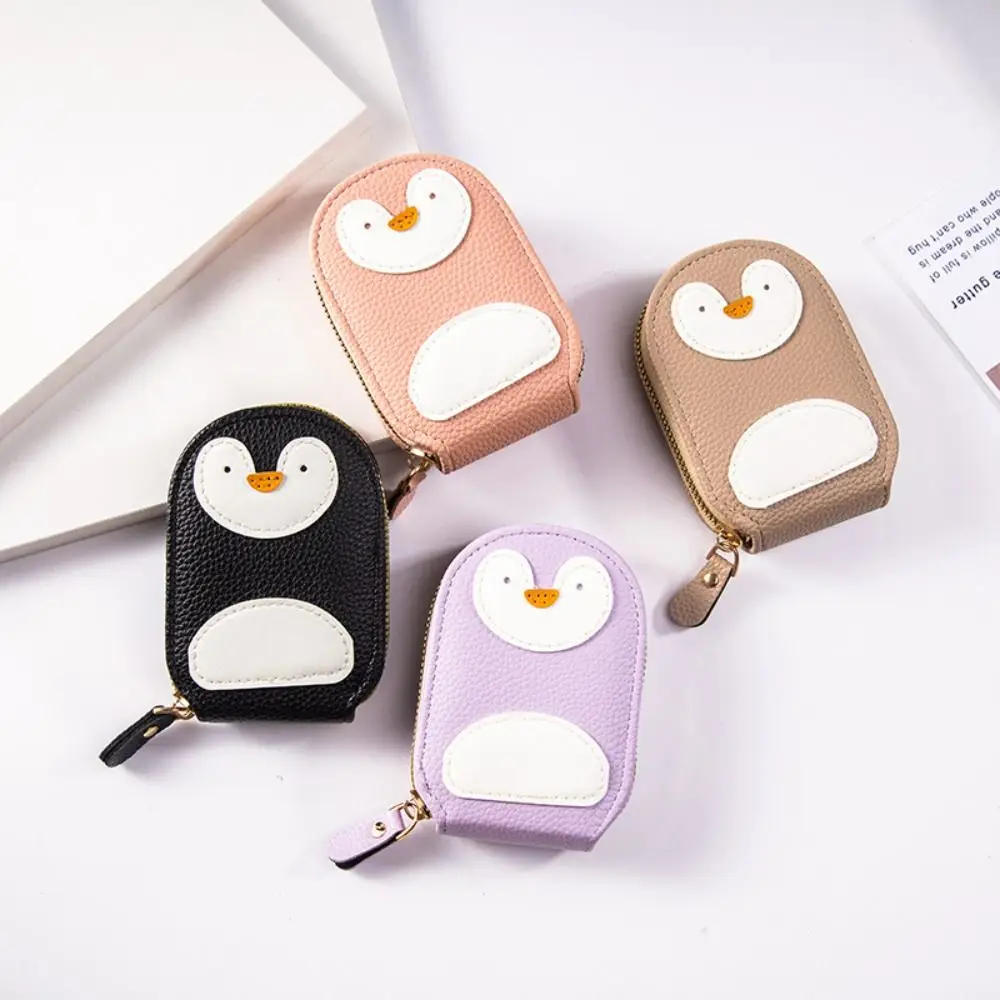 Simple Multi-card Penguins Card Holder PU Cartoon Organ Style Card Bag Zipper Business Card Leather Coin Purse Outdoor