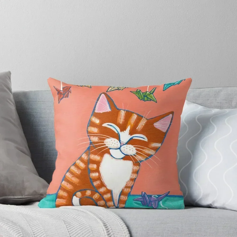 

Happy Ginger Tabby and Paper Cranes Throw Pillow Christmas Pillowcase Christmas Covers pillow
