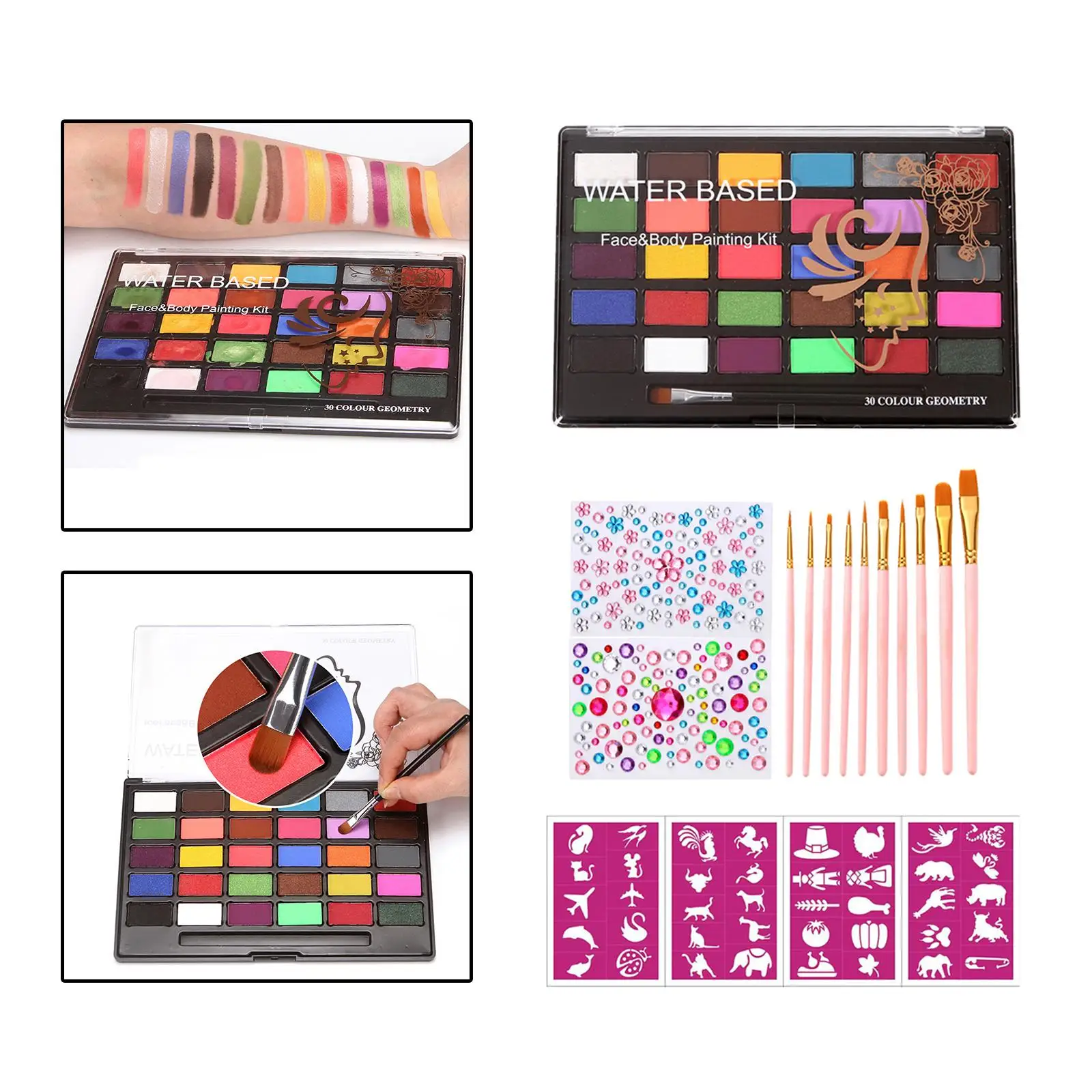 مجموعة ألوان مكياج مائية مكونة من 30 لونًا مع فرش لحفلات الهالوين التنكرية للأطفال والكبار #6