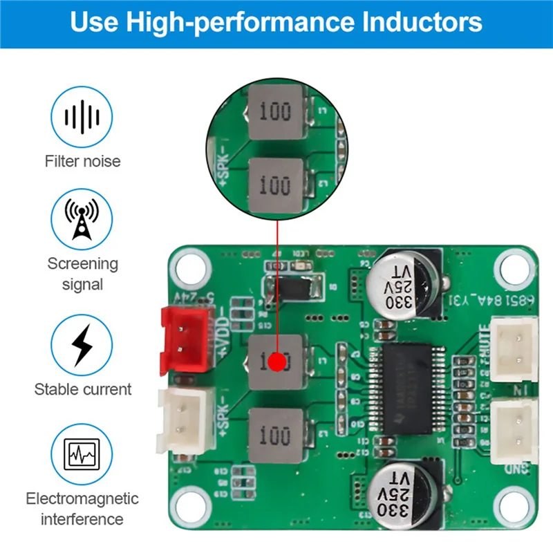 

AS95-2X 60W Mono Digital Audio Power Amplifier Board TPA3118 DC 12V-24V 4-8Ohm Class D Home Audio Amplifier Module