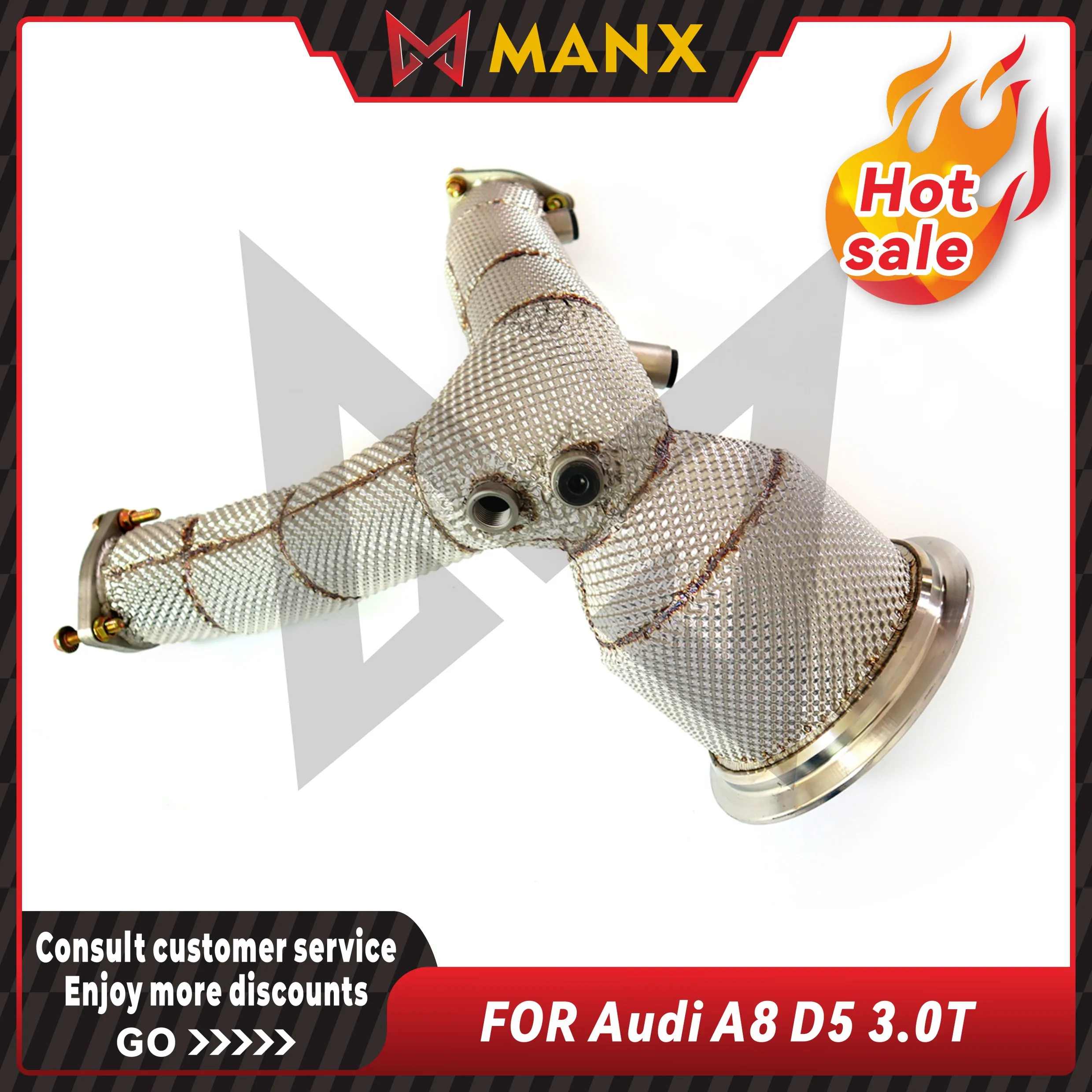 Catalyzed Downpipe Catless Downpipe for AUDI A8 D5 3.0T Stainless steel Performance Exhaust pipe with heat shield