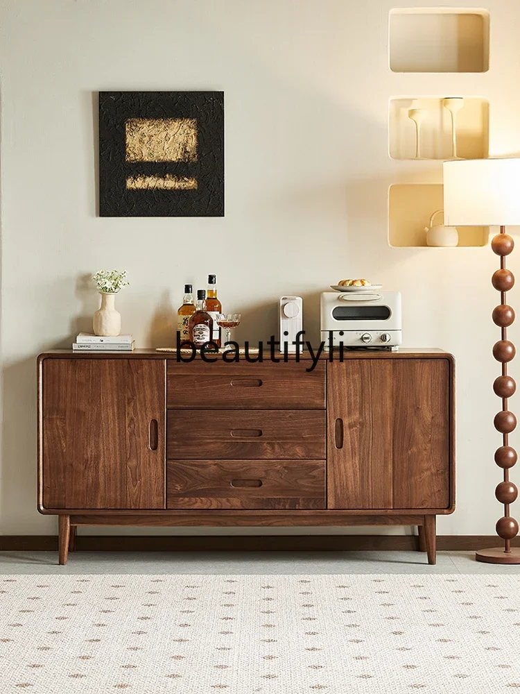 

Solid wood dining side cabinet North American black walnut tea cabinet Nordic restaurant storage side cabinet9344