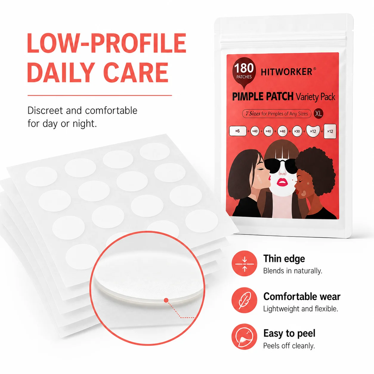 180PCS Clear-Look Pimple Patches, Day & Night Transparent Patches for Everyday Beauty Care