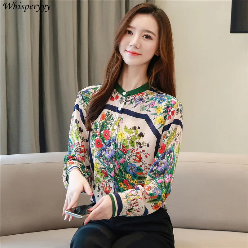Vintage Printed Shirt Women New Autumn Long-sleeved Loose Tops Fashion Single Breasted Floral Blouse for Ladies Camisa Feminina