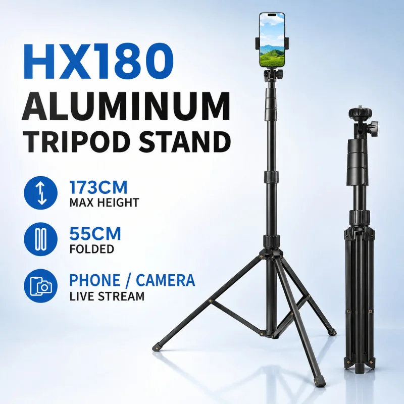 173cm Ausziehbares Handy-Stativ, All-in-One Boden-Selfie-Stick für Live-Streaming, Universeller Mobilhalter, Stabiles Stativ