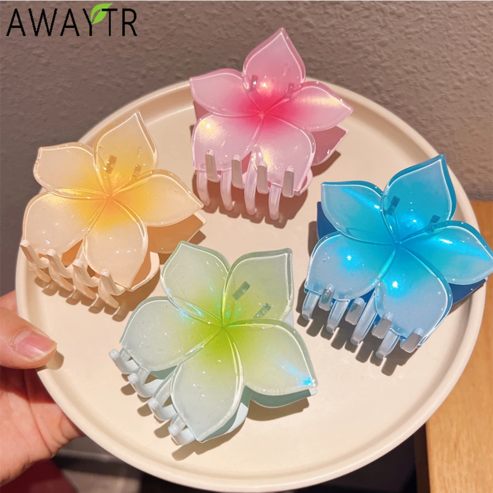 AWAYTR Streaming Plumeria Hair Claws Arcylic Ponytail Hair Clips Crab For Women Girl Gift Hair Accessories Valentine Headwear