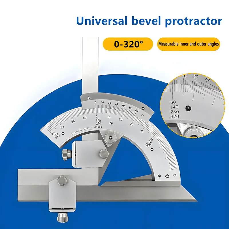 

Precision Crafted 0-320° Stainless Steel Bevel Protractor for Machining Tasks