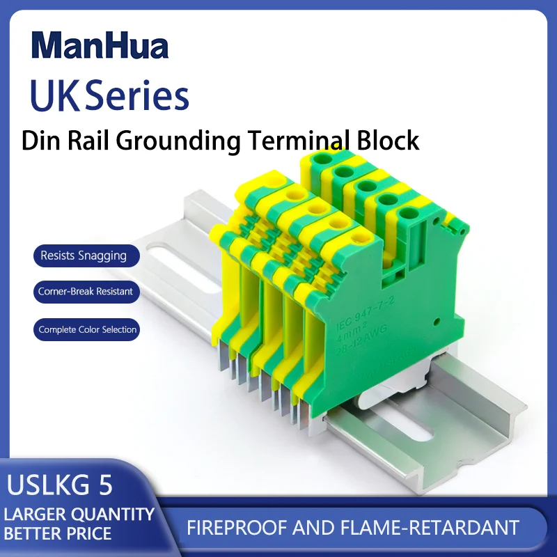 ManHua 10Pcs USLKG5 Screw Din Rail Terminal Blocks Ground Earth Universal Class Connector USLKG5 Wire Conductor