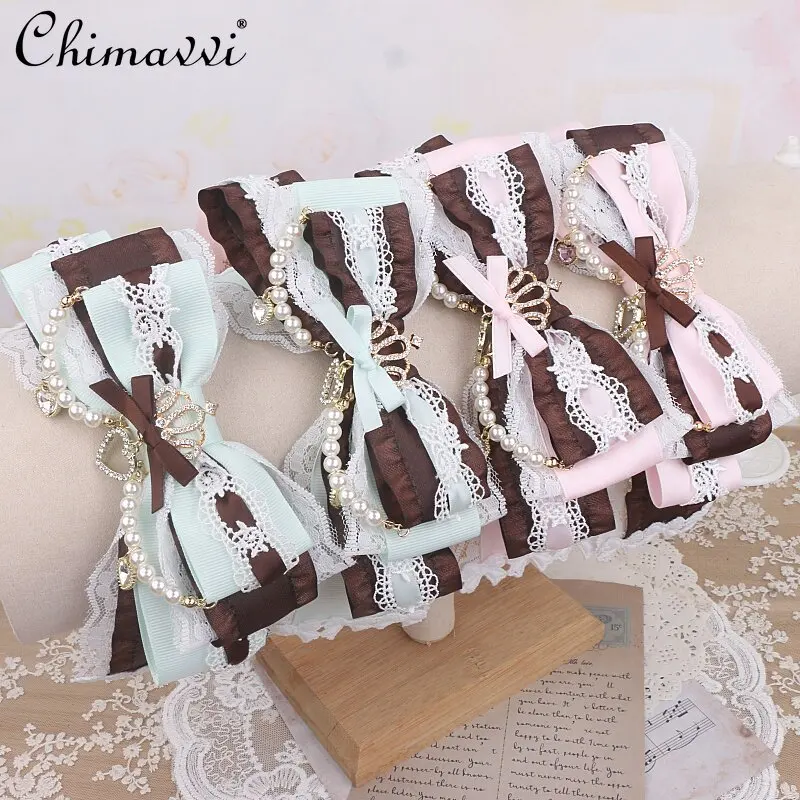 

Japanese Mine Series Sweet Lolita Cute Big Bows Pink Coffee Thin Color Matching Headband Sweet Girl Princess Headwear Women