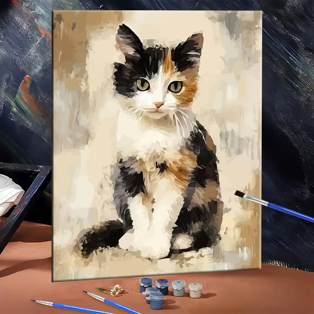 Digital Oil Painting Cat DIY Drawing By Numbers Kitten Acrylic Paint On Canvas Painting By Numbers Animal Wall Decor Living Room