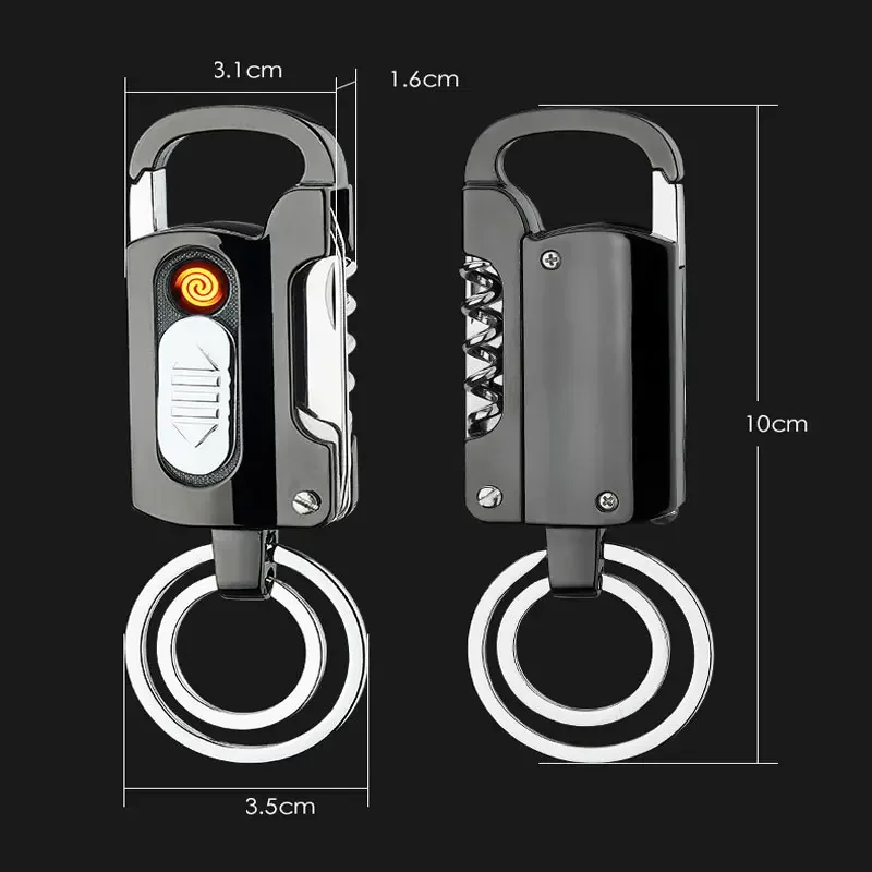 EDC Multifunctional Keychain Electric Lighter Alloy Windproof Cool Lighters Wine Opener Knife Flashlight Slotted Screwdriver