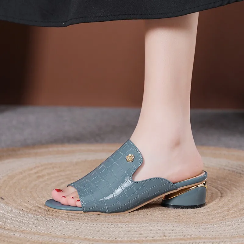 Fashion Red Sexy Pu Soft Leather Female  Slippers Summer Fashion Heels Slides Shoes for Girls Comfortable Slippers Woman