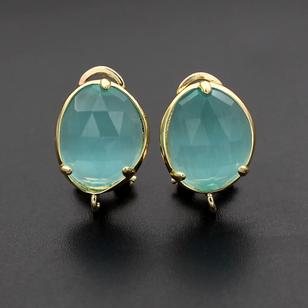 6pair Gold Plated Color Cats Eye Stone Earrings with Open Loop Connectors DIY For Women Bridal Drops Wedding Earrings